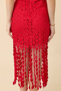 Main Strip - Shoulder Strap Tie With Heart Lace Fringe Dress