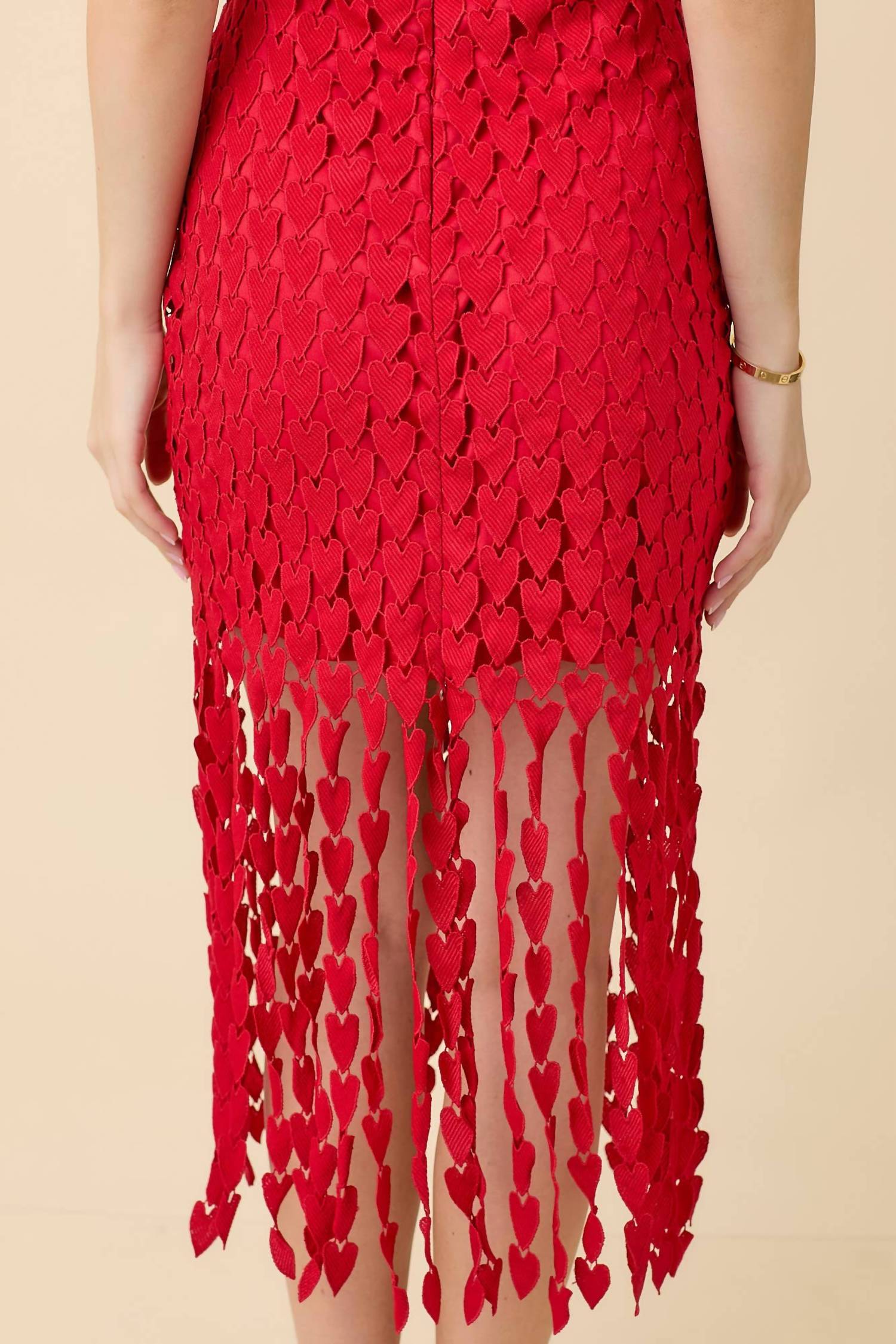 Main Strip - Shoulder Strap Tie With Heart Lace Fringe Dress