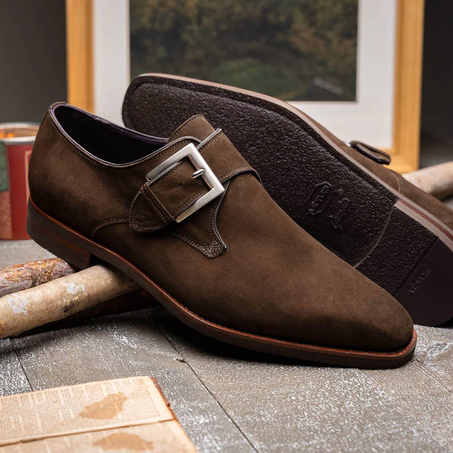 Zelli Italia - Men's Hebilla Italian Suede Monk Strap Shoe