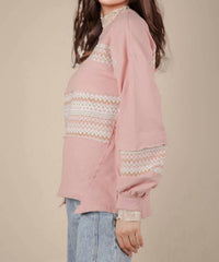 Very J - Oversized Printed Knit Contrast Knit Top