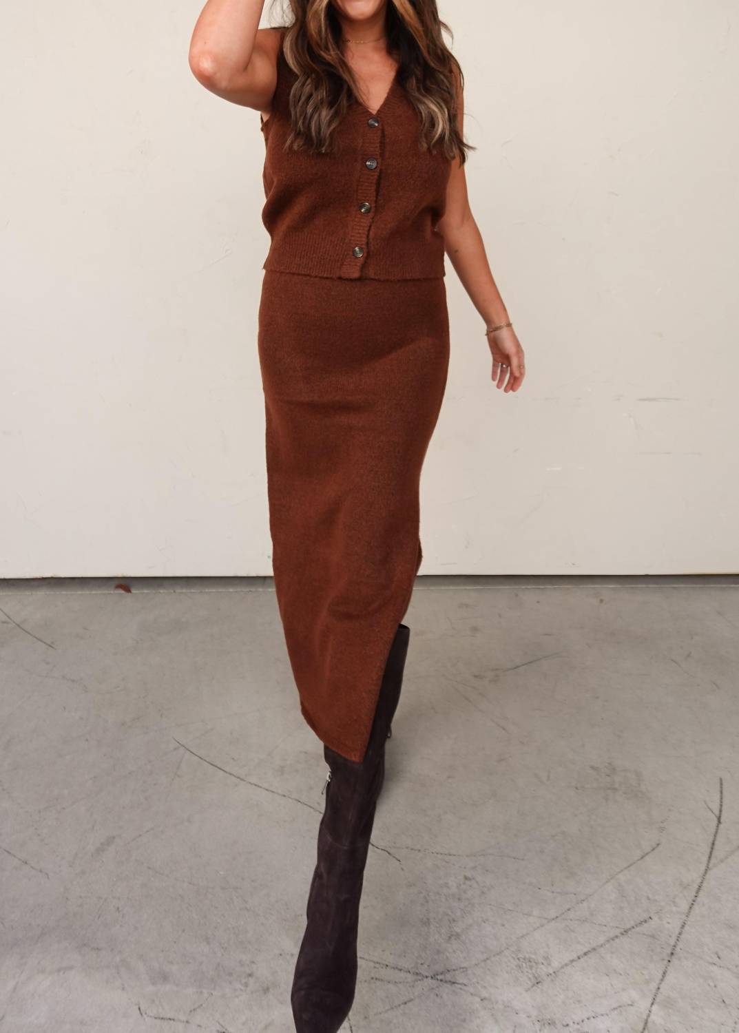 Hyfve - Knit Vest And Midi Skirt Set