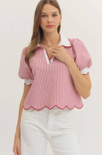 Entro - Fresh Picked Gingham Scallop Blouse