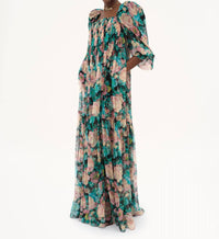 Chloe - Long Square Neck Puff Sleeves Dress