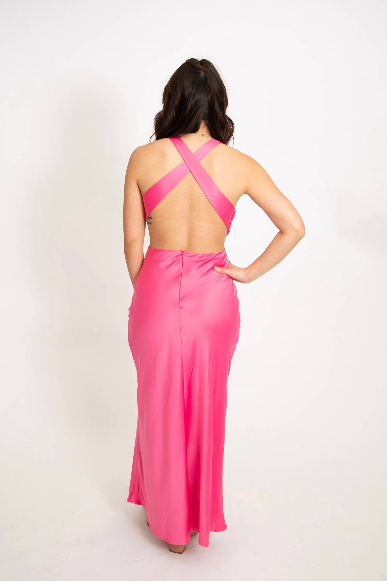 One And Only Collective - V Neck Side Cutout Cross Back Maxi Dress