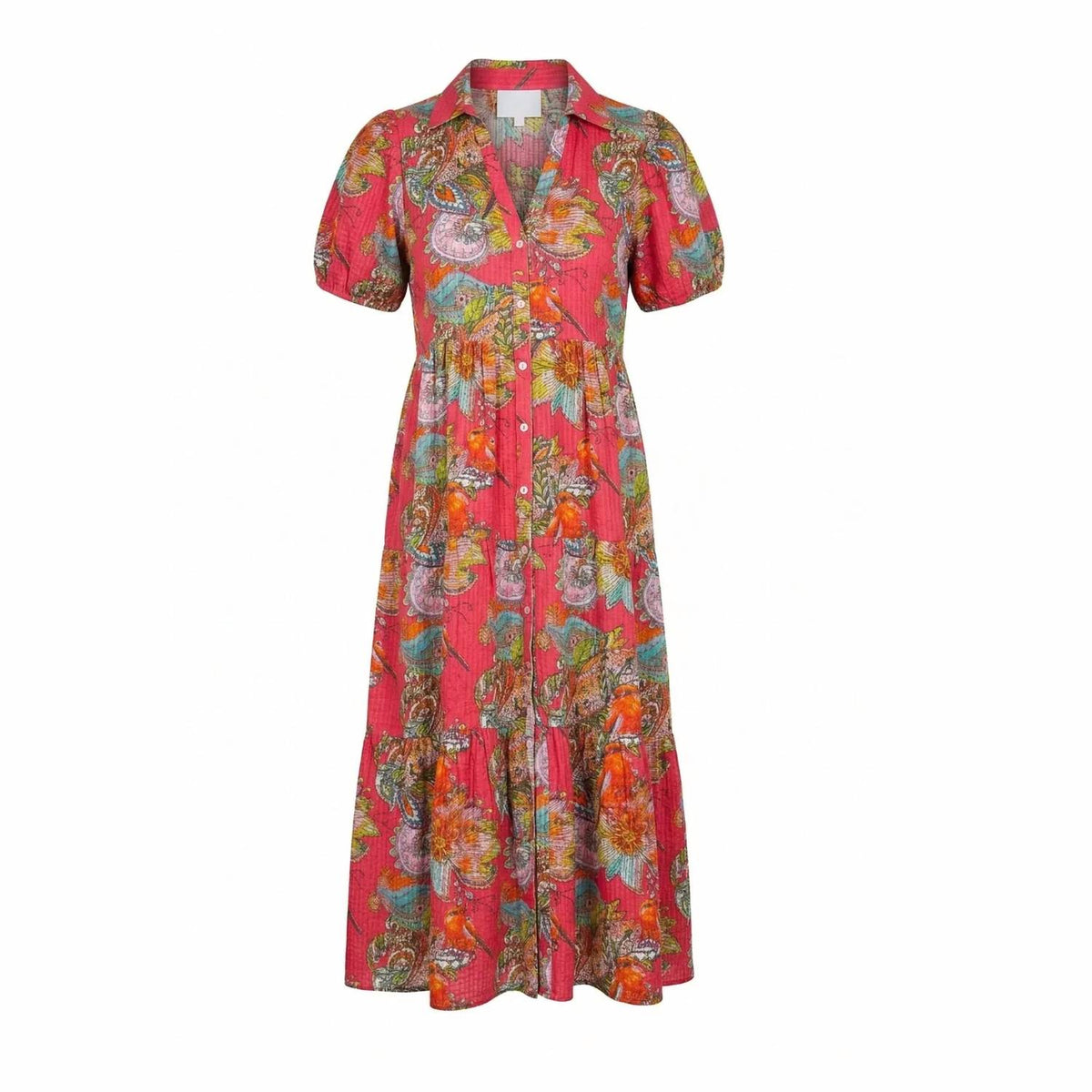Apny - Tiered Puff Sleeve Shirt Dress