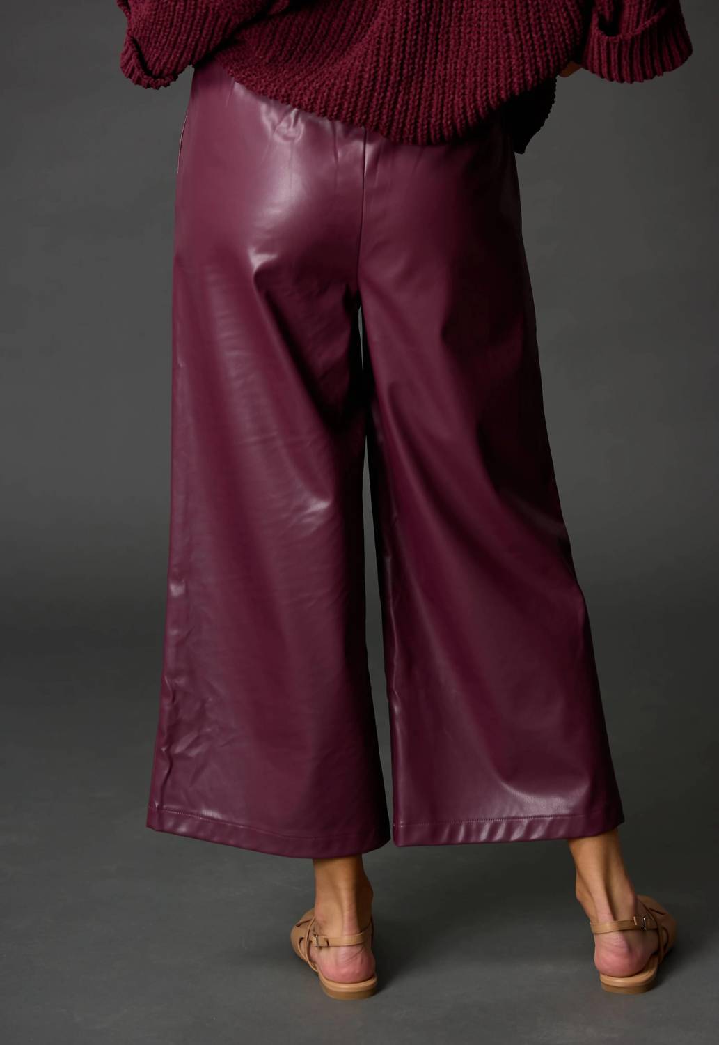 Before You Collection - Faux Leather Wide Leg Culotte Pants