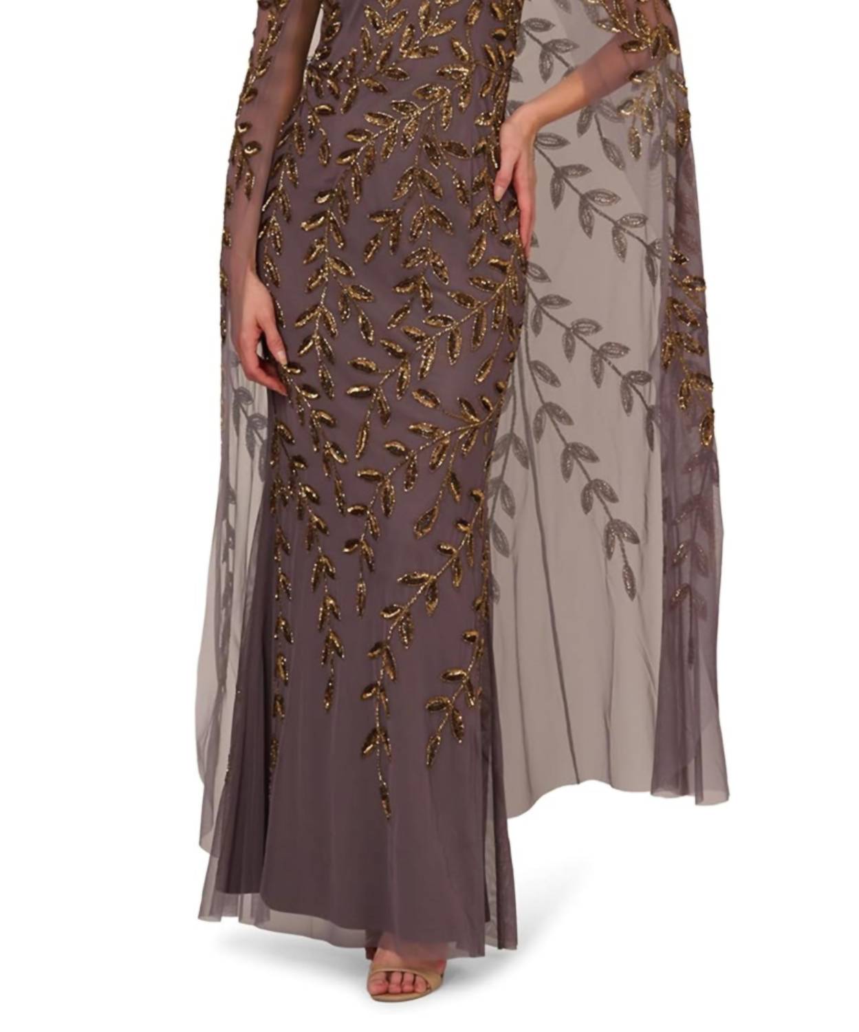 Adrianna Papell - Off The Shoulder Beaded Cape Gown