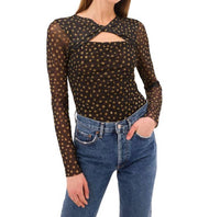 Misa Los Angeles Neriah Long Sleeve Top in golden polka dot - women's long sleeve top - detail view