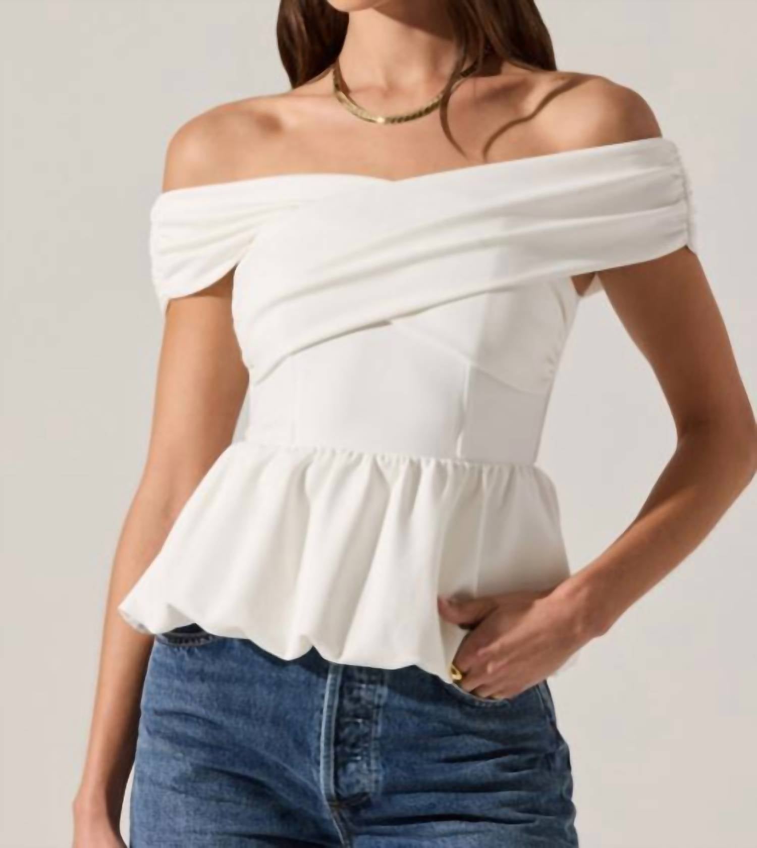 ASTR Tennille Off Shoulder Peplum Top in white - women's blouse