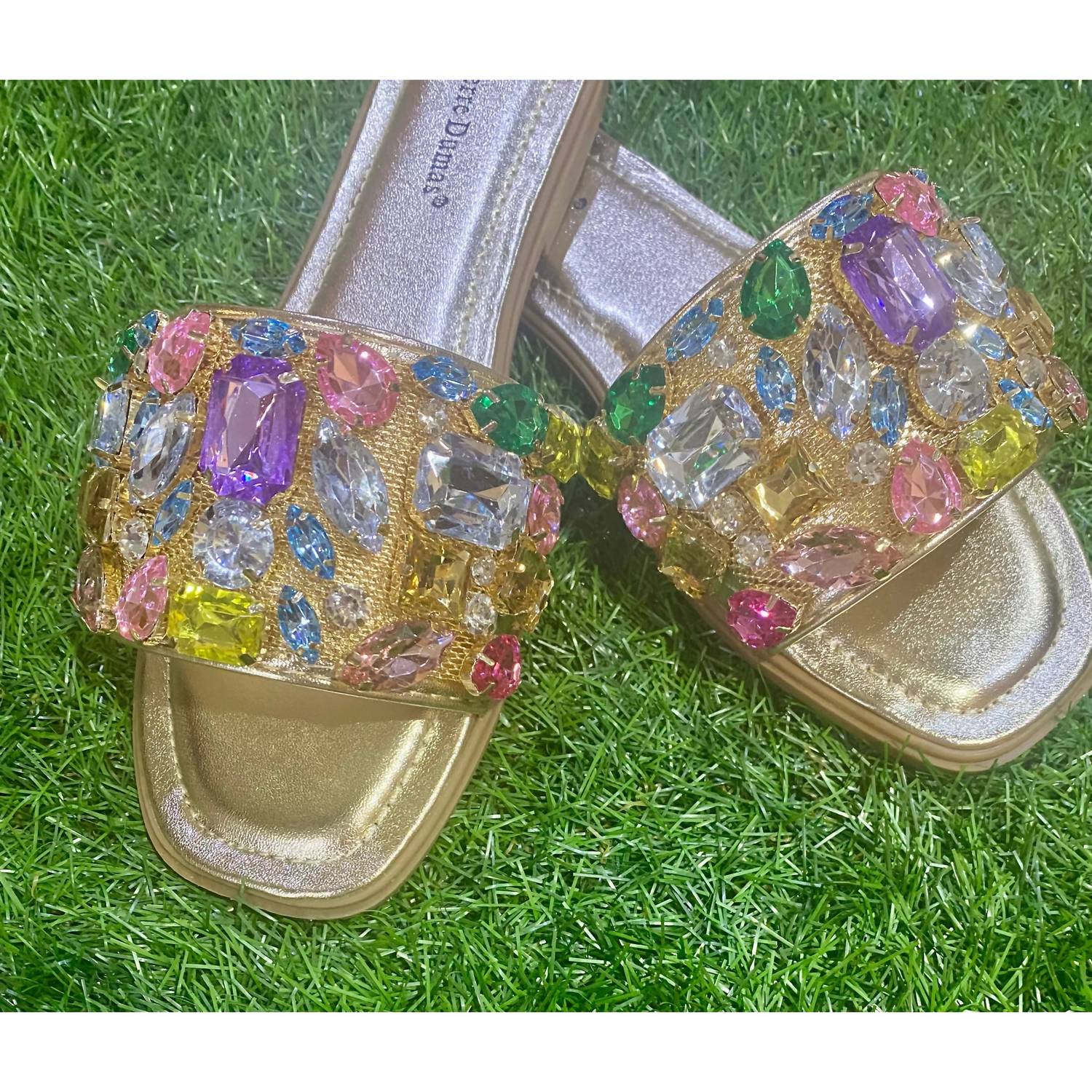 Pierre Dumas Women's Gem Embellished Slide Sandals in multicolor - women's sandal - alternate view