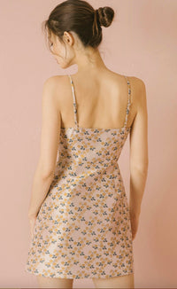 STORIA Satin Sheen and Floral Print Mini Dress in multi - women's dress - detail view