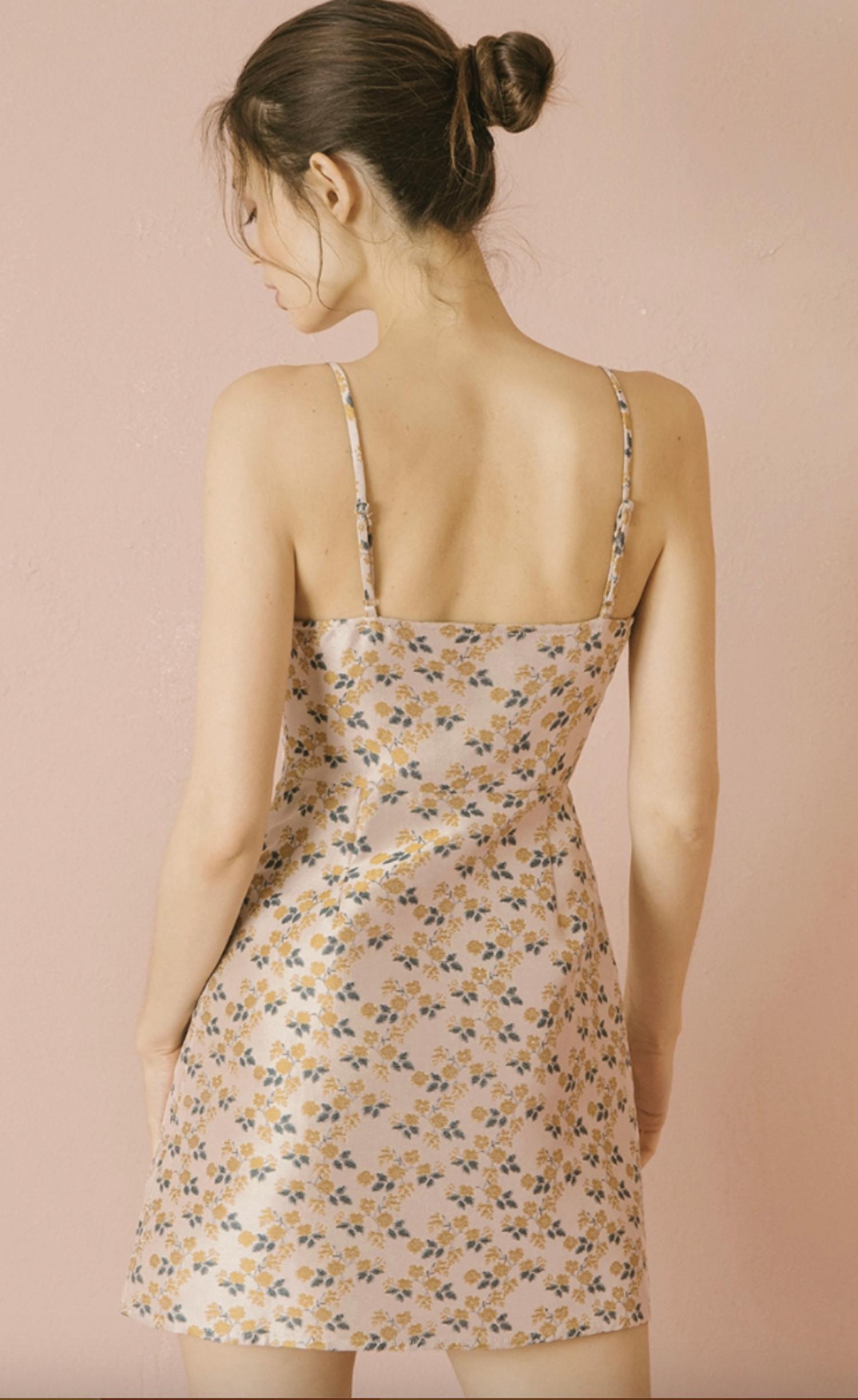 STORIA Satin Sheen and Floral Print Mini Dress in multi - women's dress - detail view