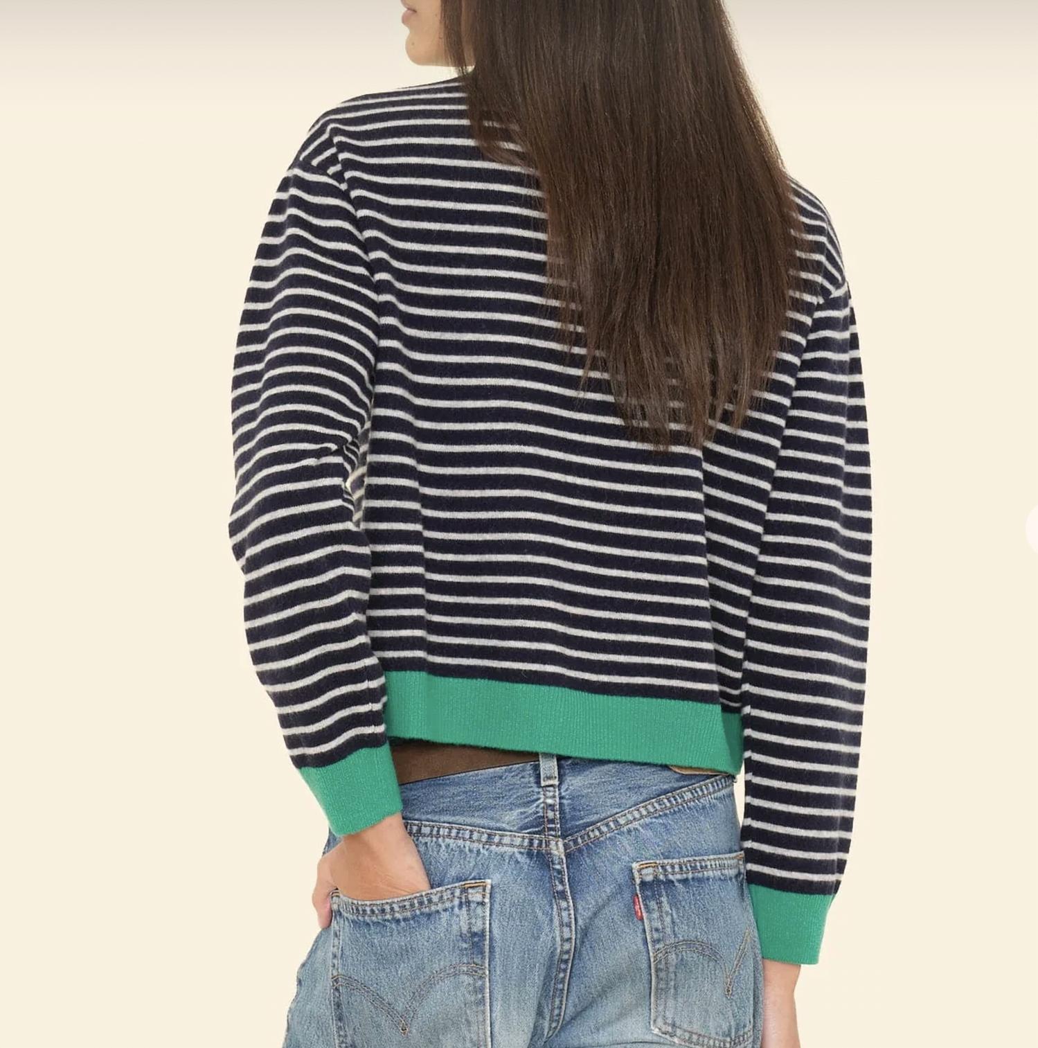 XIRENA Lillian Cardigan Sweater in navy stripe - women's cardigan - detail view