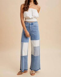 Anniewear - Comfort Stretch Patchwork Wide Leg Jeans