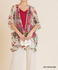 Umgee - Floral Embroidered Sheer Mesh Kimono