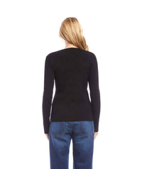 Karen Kane Ribbed V-Neck Sweater in black - women's sweater - detail view