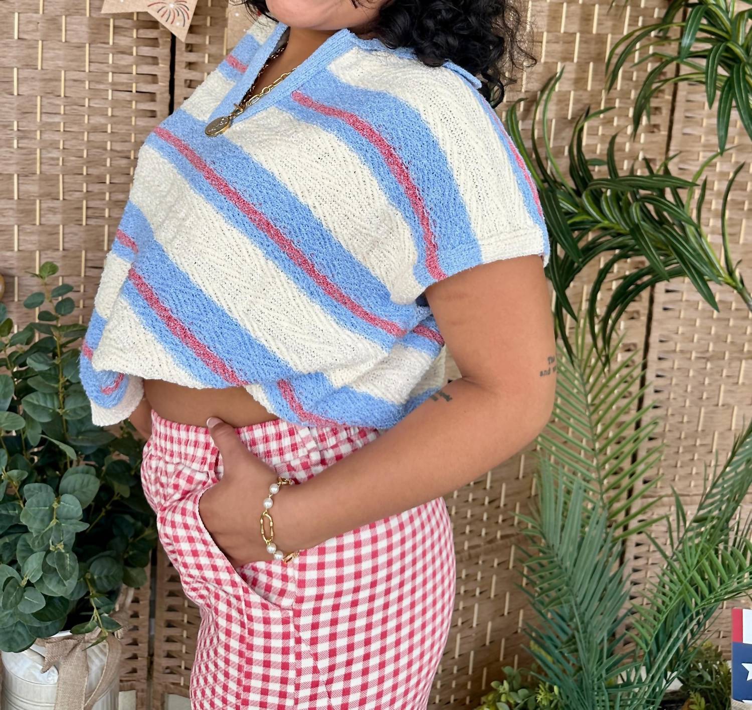 Peach Love - Island Vibes Striped Sweater Top