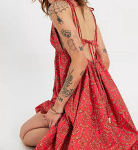 Free People Sorrento Stroll Printed Dress in tart berry combo - women's dress - detail view