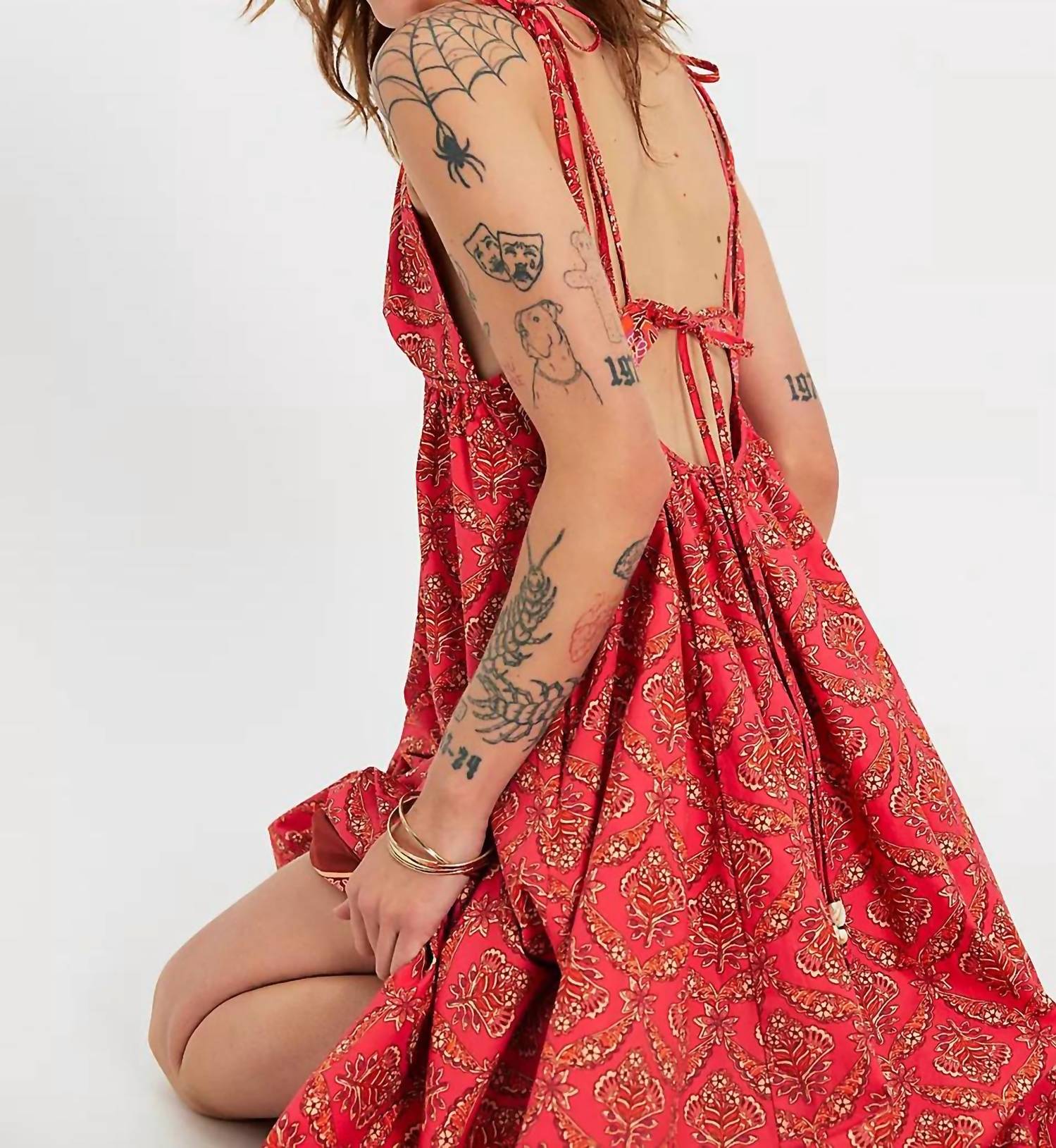 Free People Sorrento Stroll Printed Dress in tart berry combo - women's dress - detail view