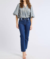 MILLE Charlie Tie Top in chambray stripe - women's blouse