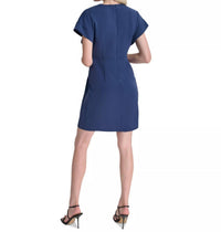 DKNY Women's Twist-front Dolman-sleeve V-neck Dress in blue - women's dress - detail view