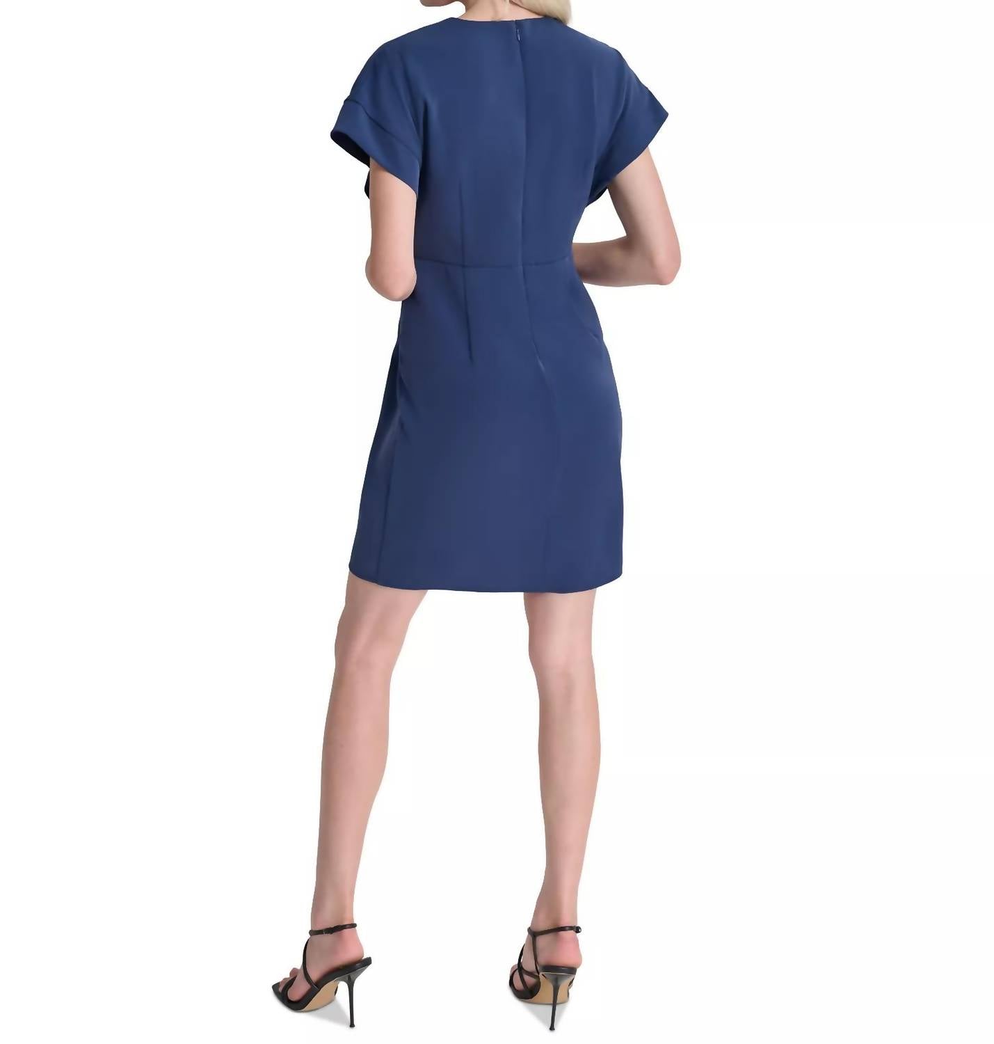DKNY Women's Twist-front Dolman-sleeve V-neck Dress in blue - women's dress - detail view