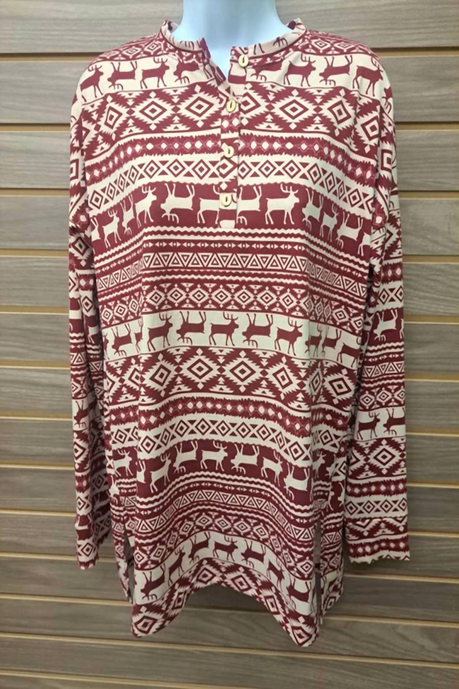 Cherish - Women's Reindeer Long Sleeve Button Top