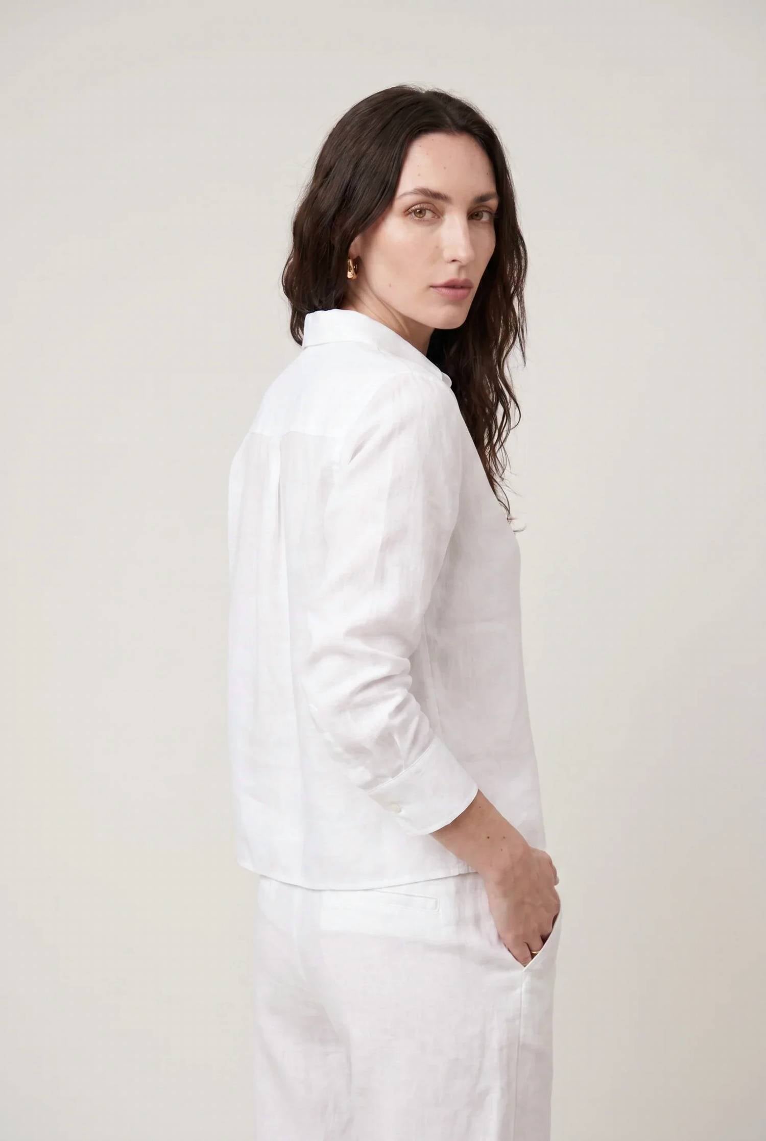 The Shirt - Linen Long Sleeve Boxy Crop Top