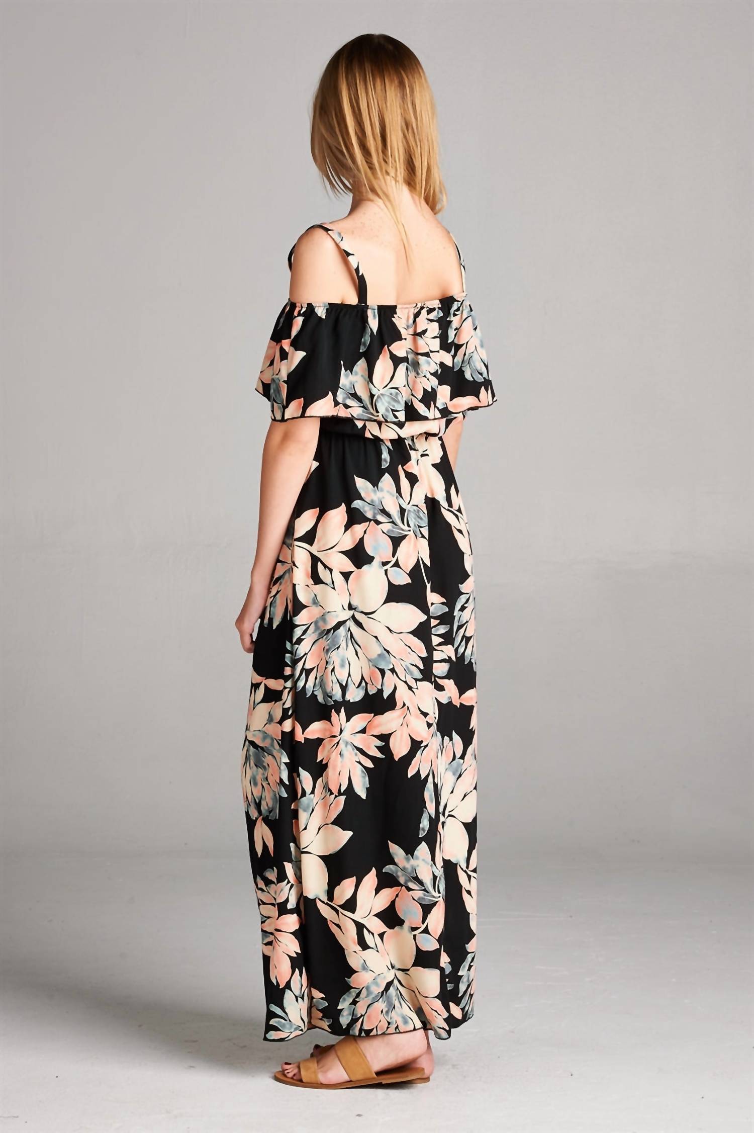 Hailey & Co - Ruffle Neckline Floral Maxi Dress