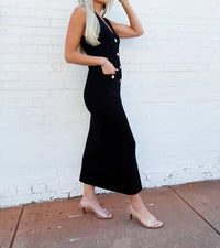 Lalavon - Sleeveless Sweater Button Down Maxi Dress