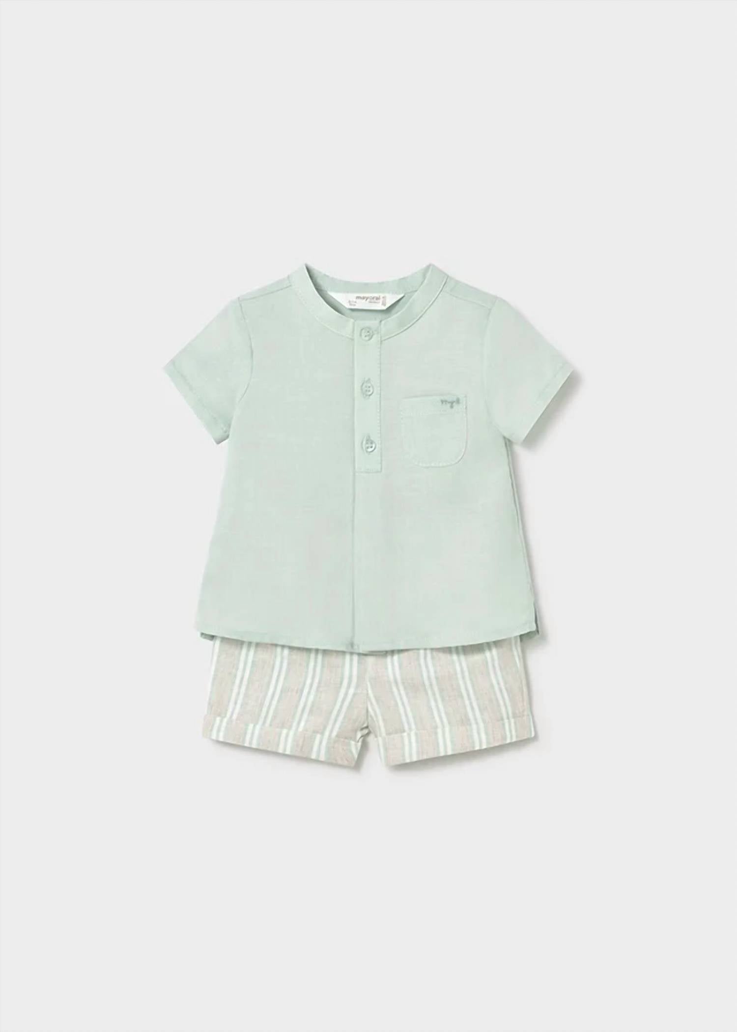 Mayoral - Boy's Mao Collar Stripe Short Set