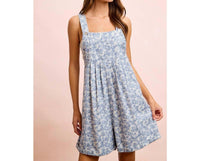 Bibi - Flower Printed Washed Twill Denim Shortall
