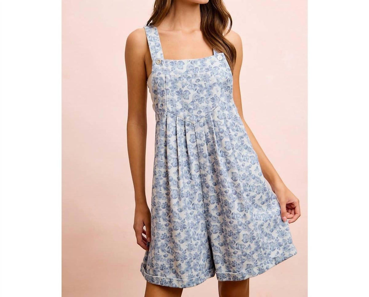 Bibi - Flower Printed Washed Twill Denim Shortall
