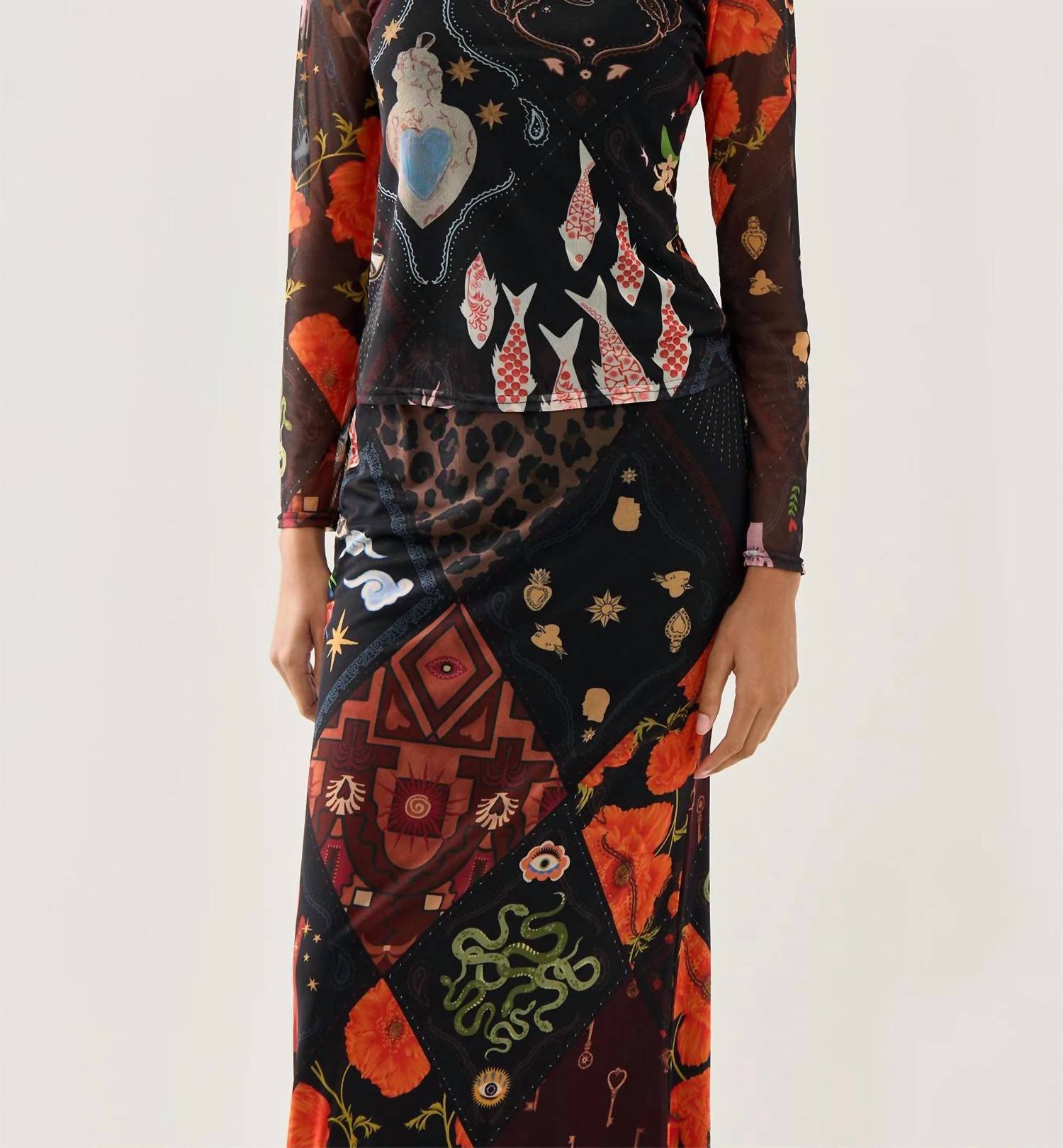 Never Fully Dressed - Night Garden Mesh Long Sleeve Top