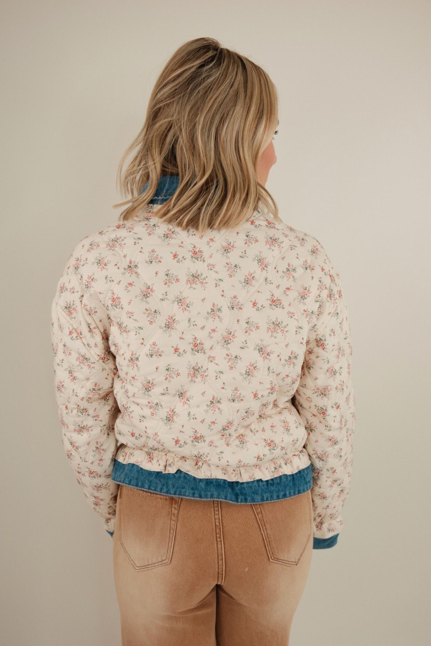 Ee:Some - Floral Washed Denim Jacket