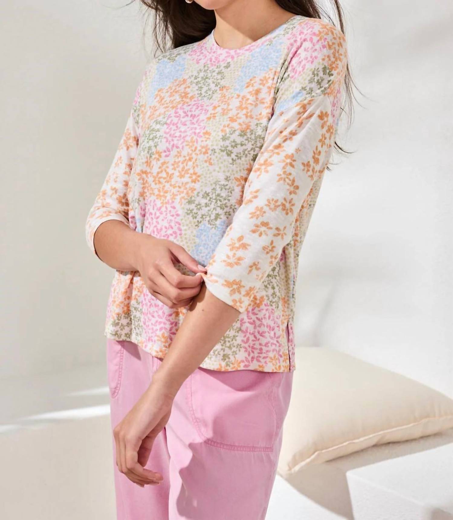 TRIBAL Quarter Sleeve Crew Neck Top in daffodil - women's blouse - alternate view