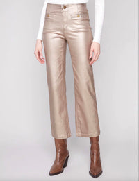 Charlie B - Metallic Wax Twill Flare Leg Pant