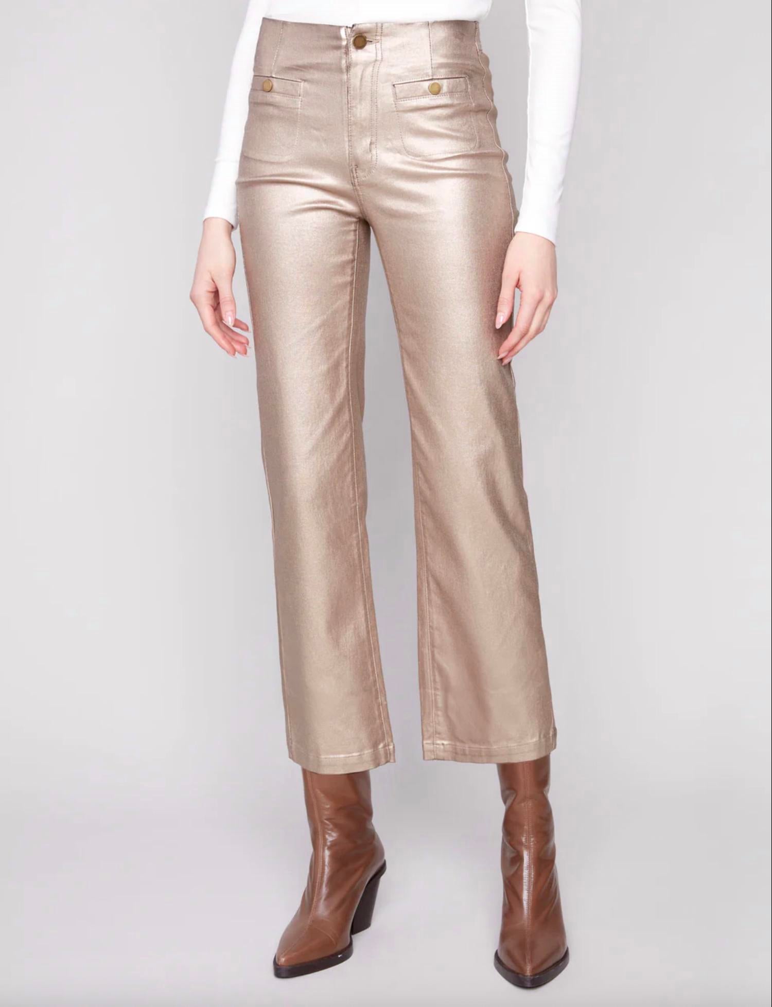 Charlie B - Metallic Wax Twill Flare Leg Pant