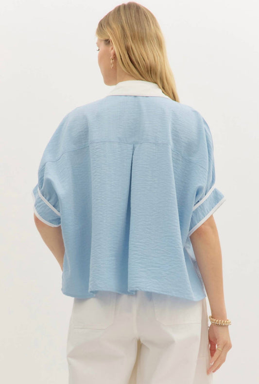 Entro - Collared Dolman Sleeve Pullover Top