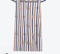Vilagallo Pineapples Rayas Viscosa Print in camel navy and white striped - women's dress - detail view