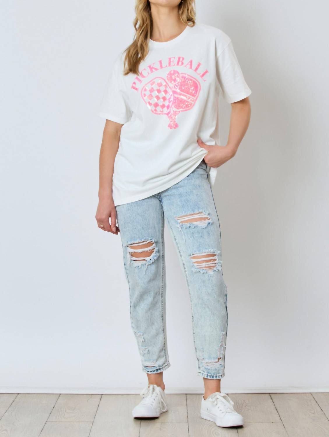Fantastic Fawn - Sequin Pickleball Basic Short Sleeve Top