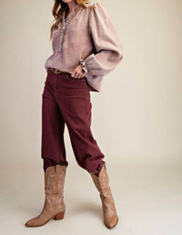 Easel - Dusty Long Puff Sleeves Top