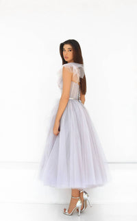 Tarik Ediz Women's A-line Dress in lilac blue - women's dress - alternate view