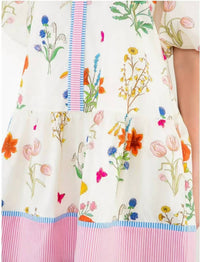 Rosa Clothing Marbella Bohemia Floral Puff Sleeve Relaxed Midi Dress in white - women's dress - view 4