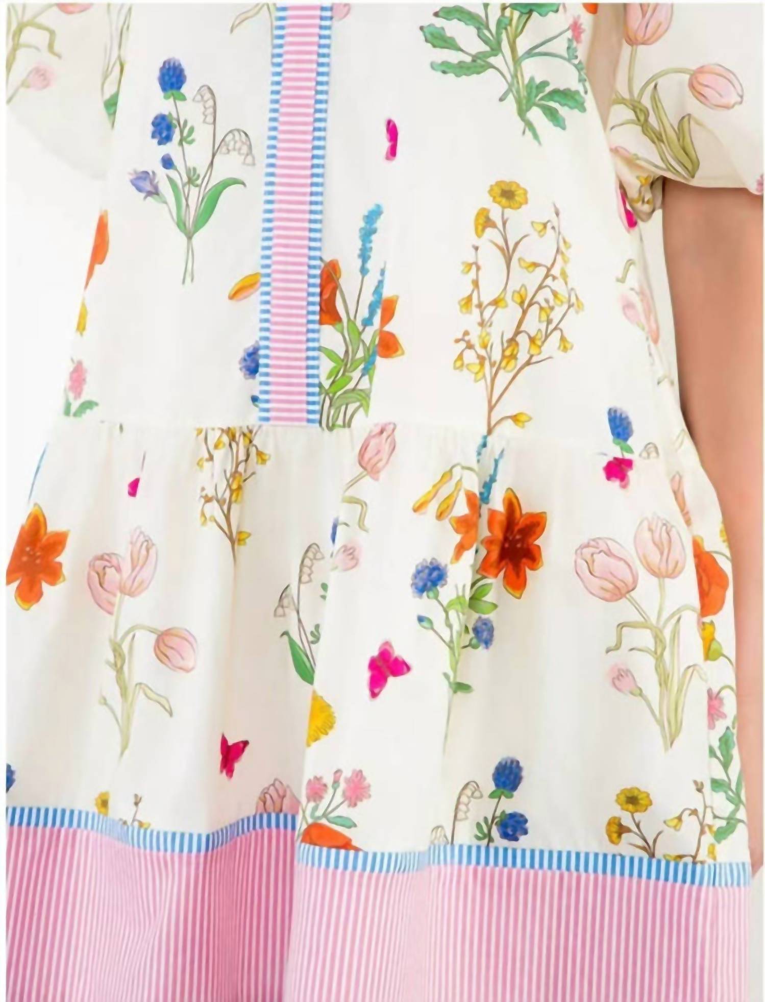 Rosa Clothing Marbella Bohemia Floral Puff Sleeve Relaxed Midi Dress in white - women's dress - view 4