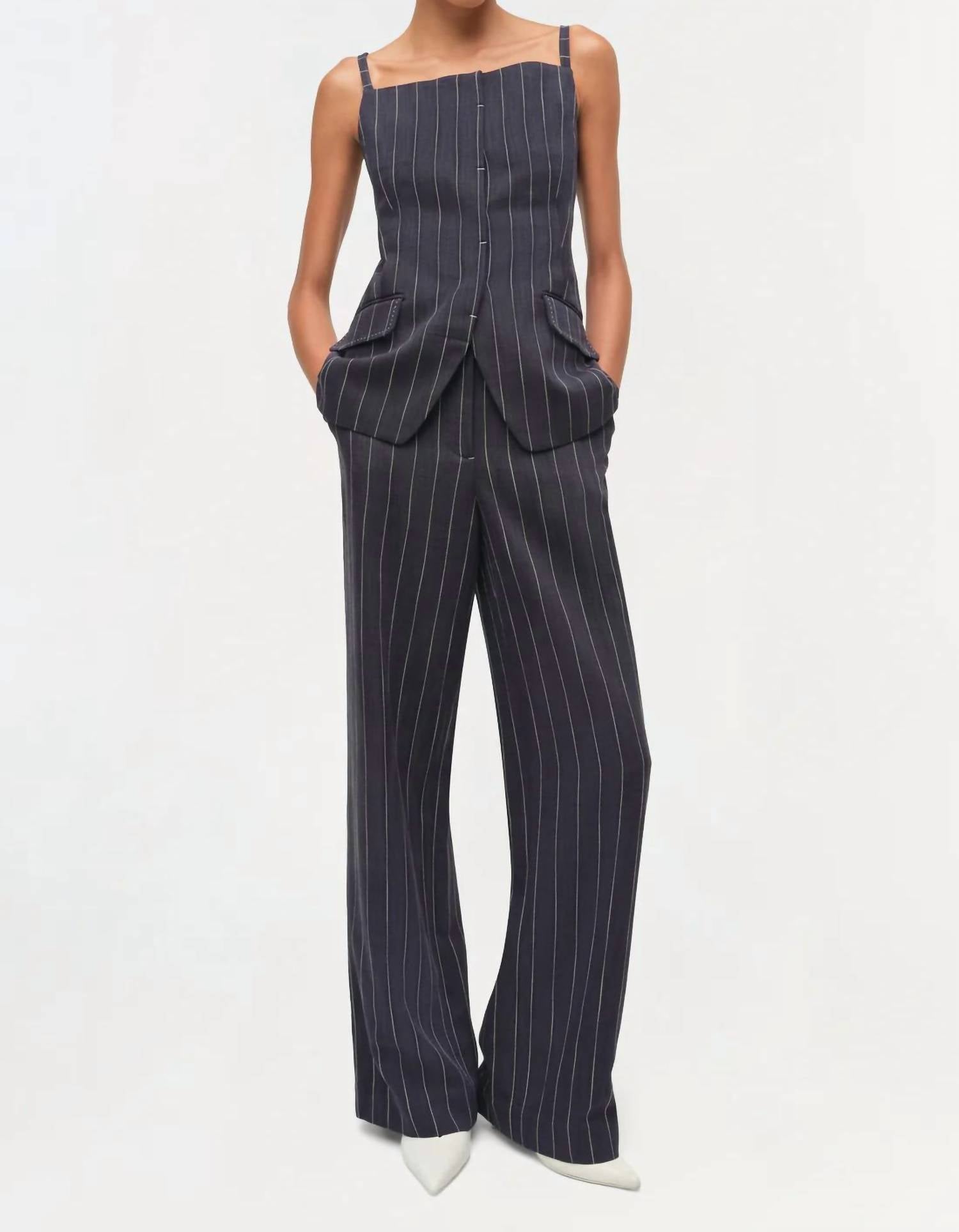 SIMKHAI Edie Square Neck Top in midnight stripe - women's shirt - view 4