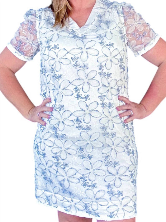 Voy - Andie Fringed Floral Textured Mesh Shift Dress