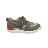 OLDSOLES Boy's Leather First Walker Shoes in grey red - kids' sneaker - detail view