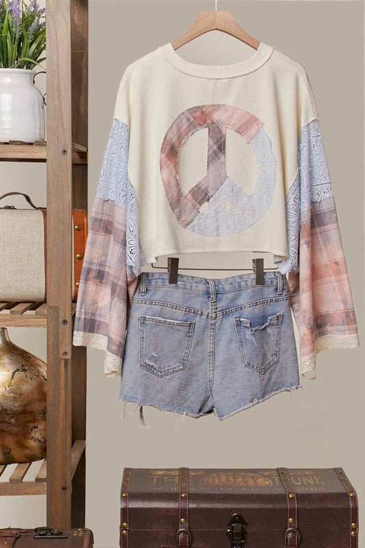 Mello - Peace Sign Patchwork Top