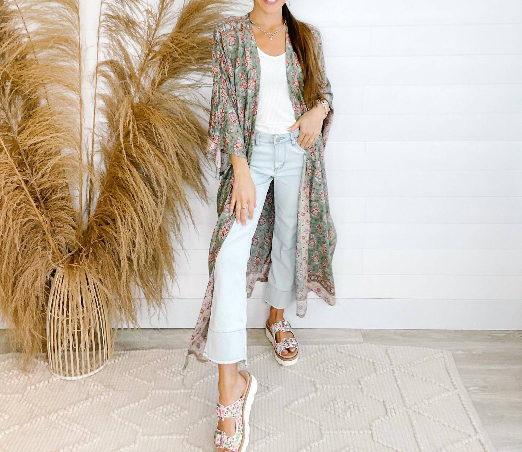 Papillon - Floral With Bell Sleeves Duster Cardigan